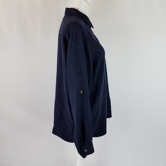 Lauren Ralph Lauren Gold Crest Navy Blue Silk Shir - Picture 3 of 6